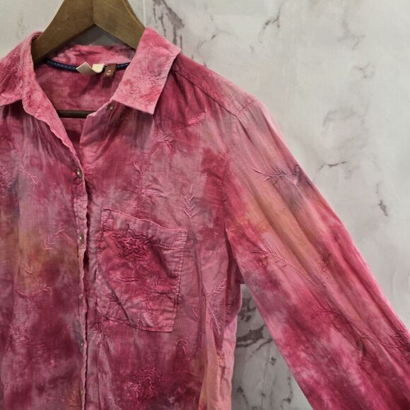 Pilcro Shirt Womens XS Pink Button Embroidered Tie Dye Watercolor Pilcro - Picture 12 of 13